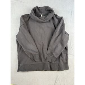 Athleta Women’s Funnel Neck Black Sweatshirt Slit Hems Size XL Oversized